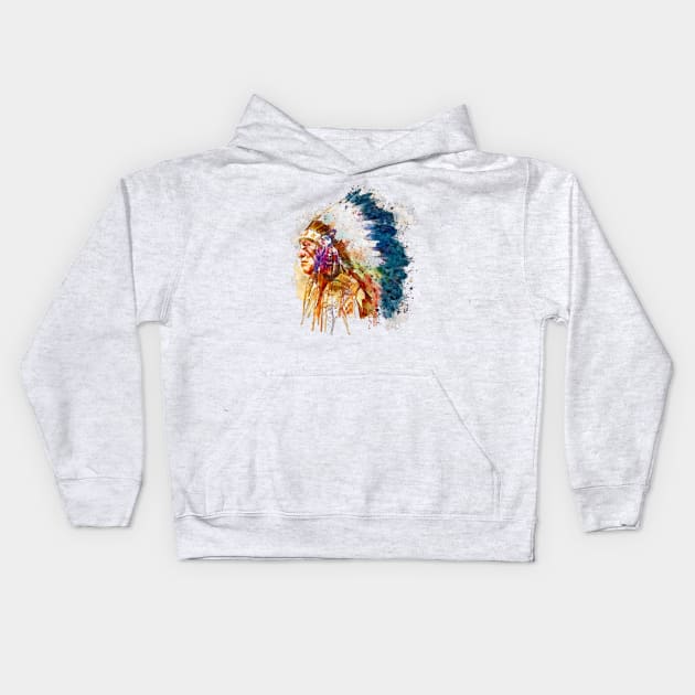 Native American Chief Side Face Kids Hoodie by Marian Voicu